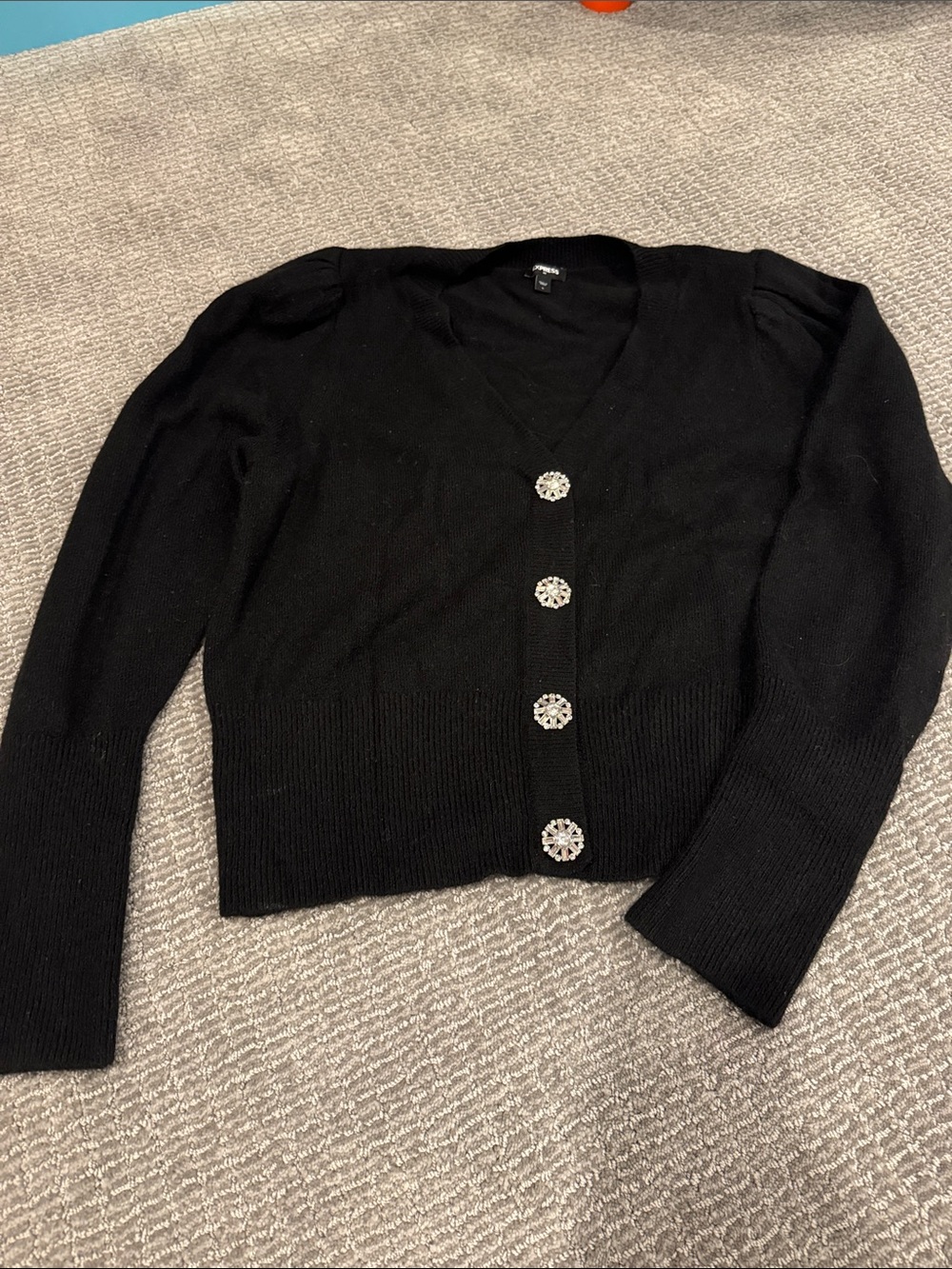 Express Black V-Neck Cardigan with Rhinestone Buttons